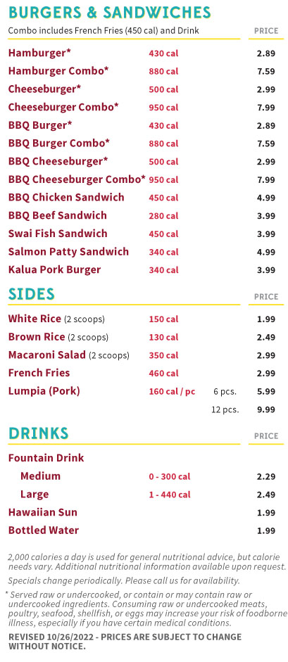 Restaurant menu page 3 - 2023
